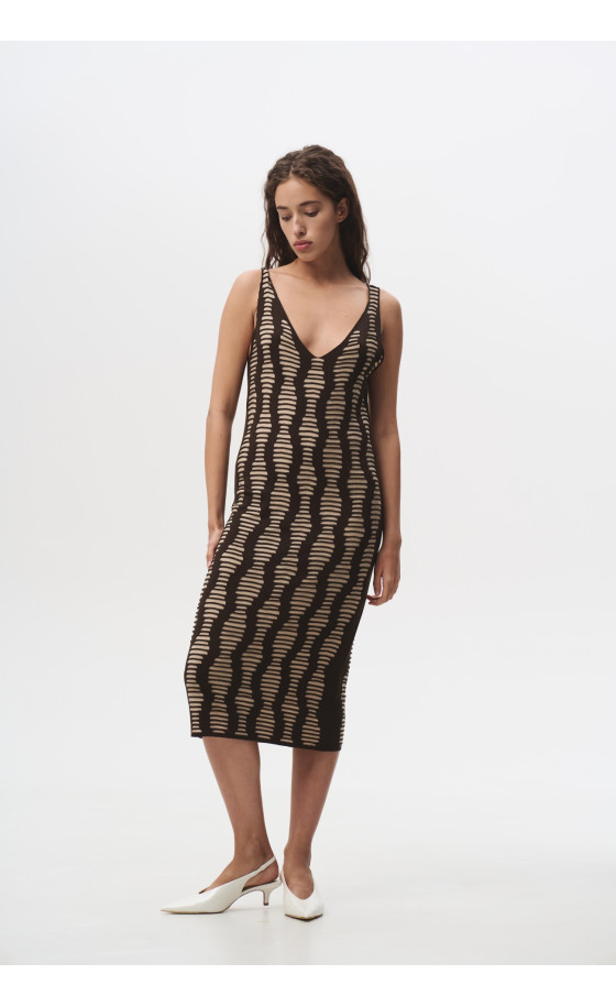 Сукня L216 шоколад-бежевий